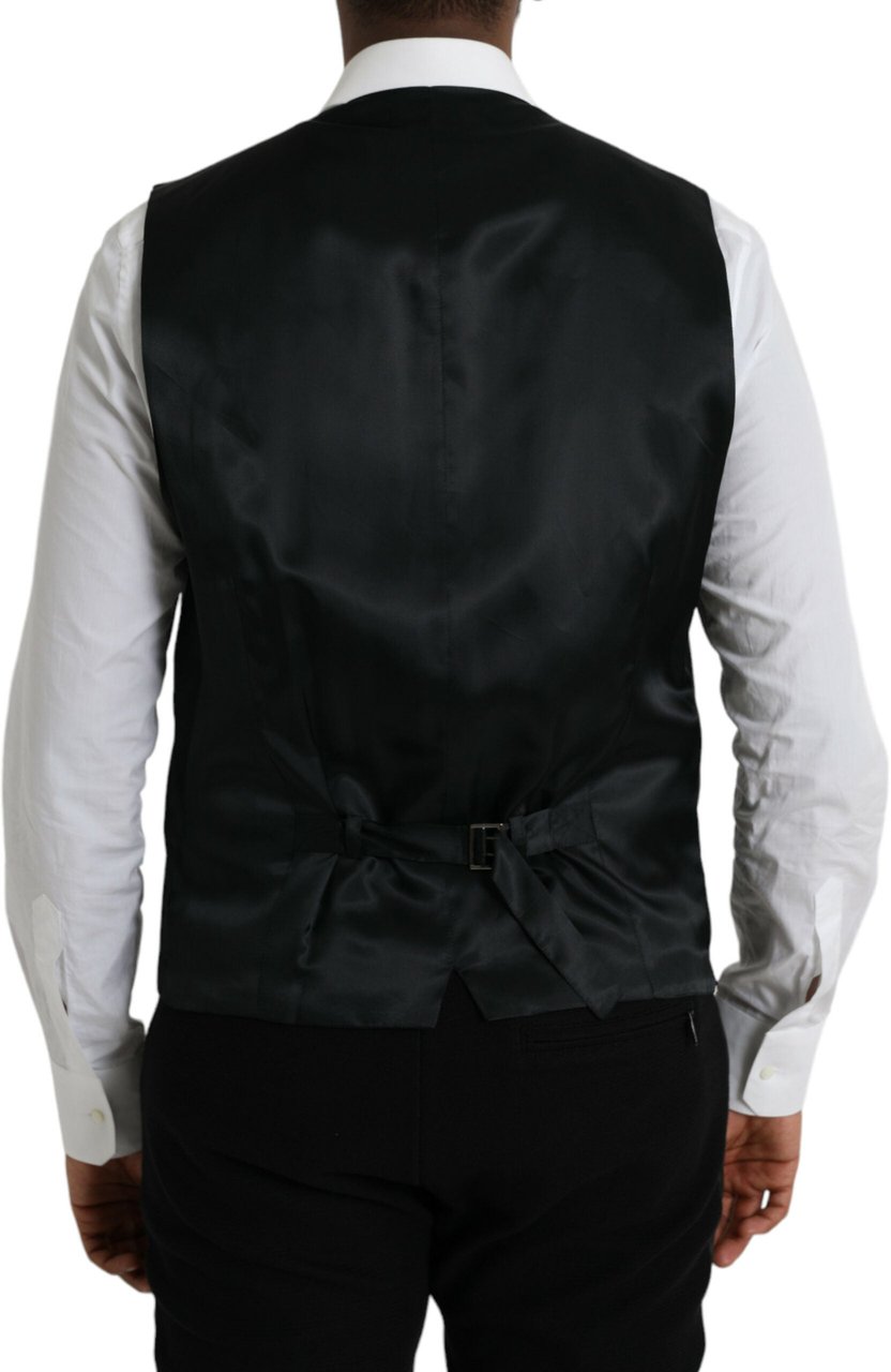 Dolce & Gabbana Black Wool Waistcoat Dress Formal Vest Zwart