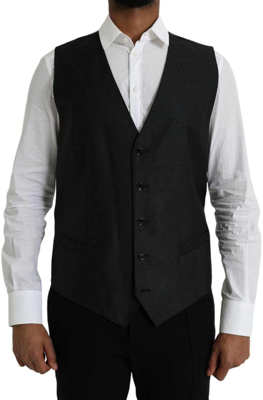 Dolce & Gabbana Black Wool Waistcoat Dress Formal Vest Zwart