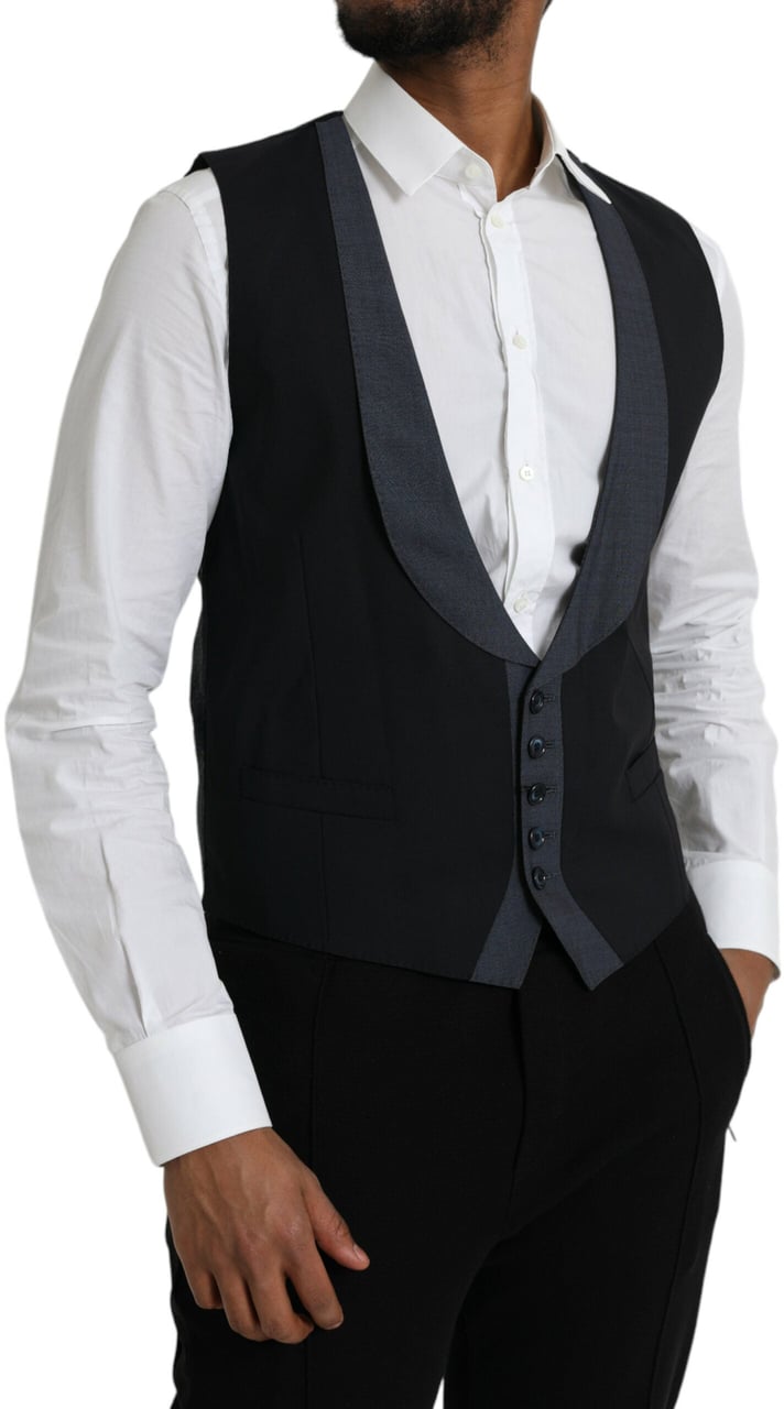 Dolce & Gabbana Black Wool Waistcoat Dress Formal Vest Zwart