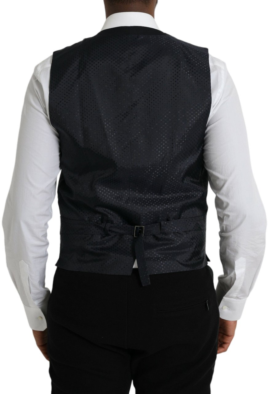 Dolce & Gabbana Black Wool Waistcoat Dress Formal Vest Zwart