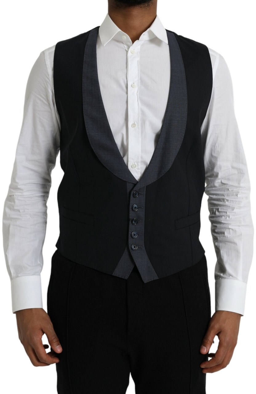 Dolce & Gabbana Black Wool Waistcoat Dress Formal Vest Zwart