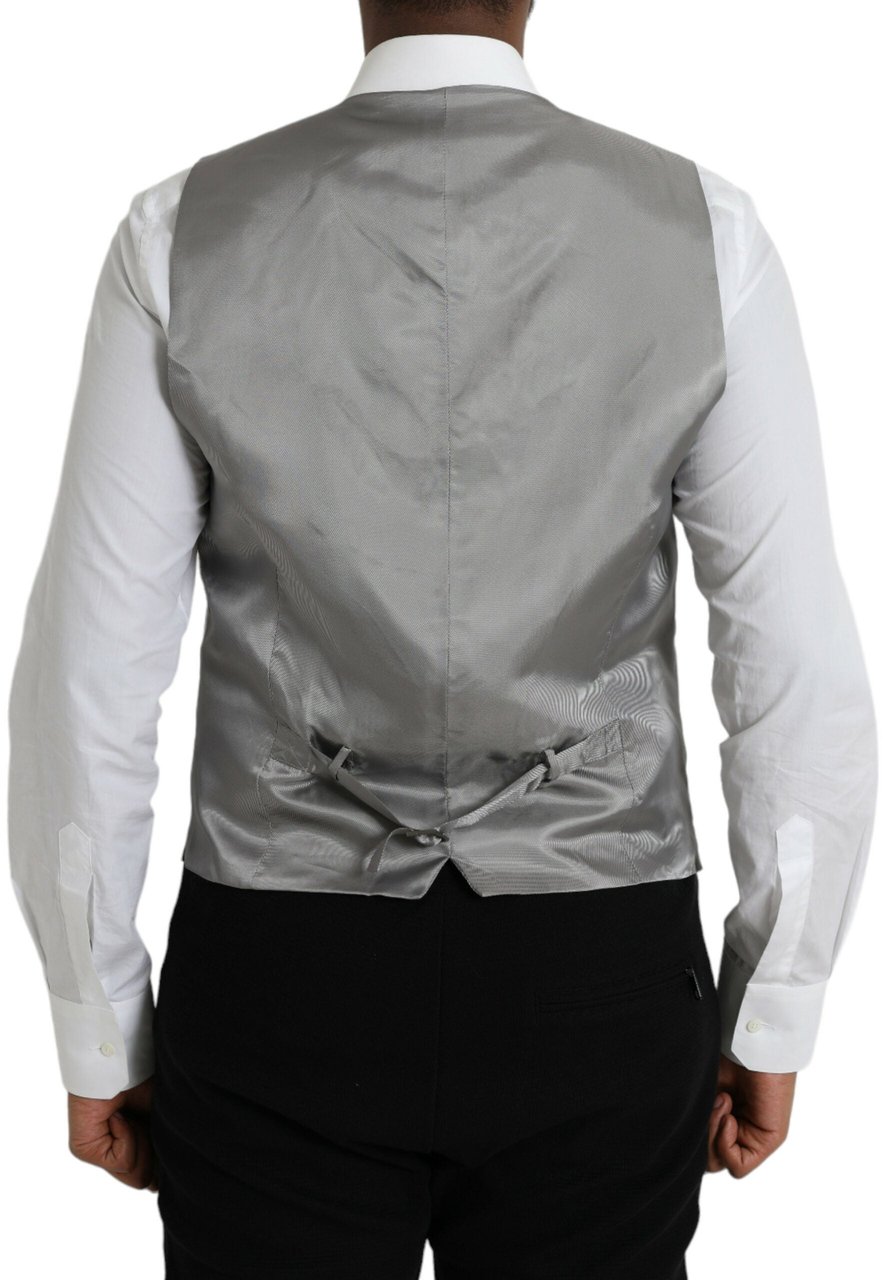 Dolce & Gabbana Light Gray Wool Formal Dress Waistcoat Vest Grijs