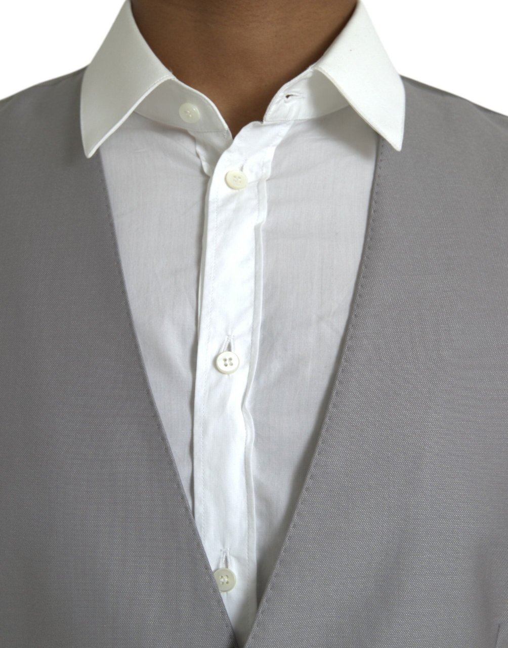 Dolce & Gabbana Light Gray Wool Formal Dress Waistcoat Vest Grijs