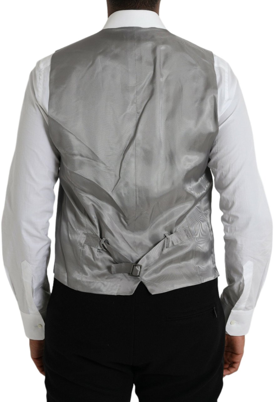 Dolce & Gabbana Light Gray Wool Formal Dress Waistcoat Vest Grijs