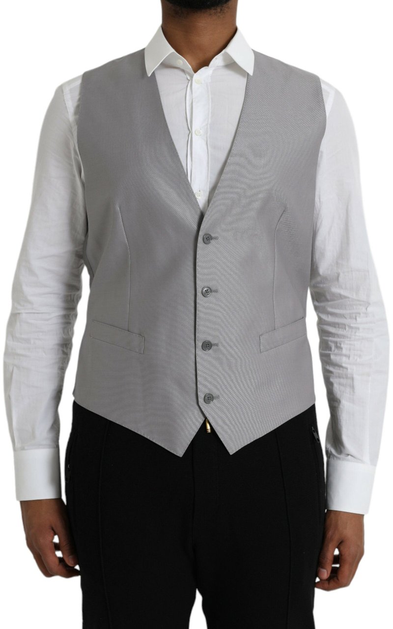 Dolce & Gabbana Light Gray Wool Formal Dress Waistcoat Vest Grijs
