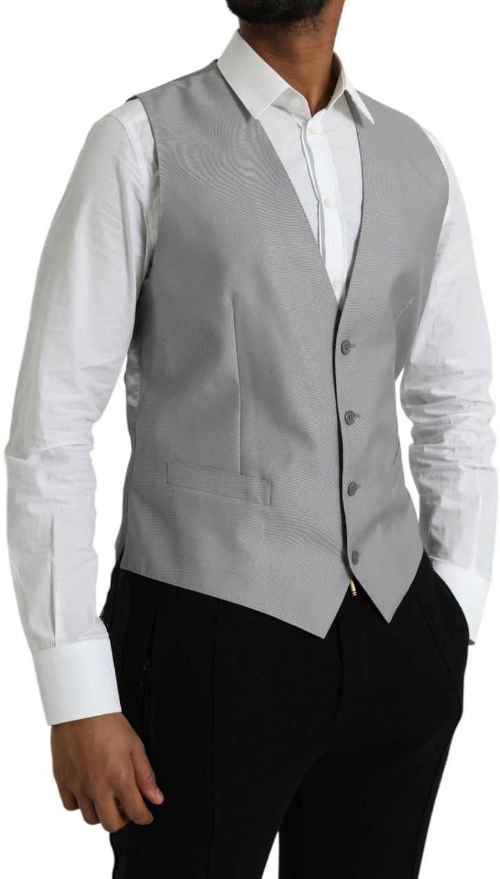Dolce & Gabbana Light Gray Wool Formal Dress Waistcoat Vest Grijs