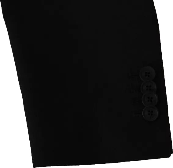 Dolce & Gabbana Black Wool Slim Fit Notch Jacket Blazer Zwart