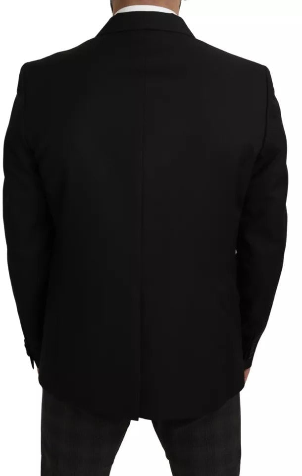 Dolce & Gabbana Black Wool Slim Fit Notch Jacket Blazer Zwart