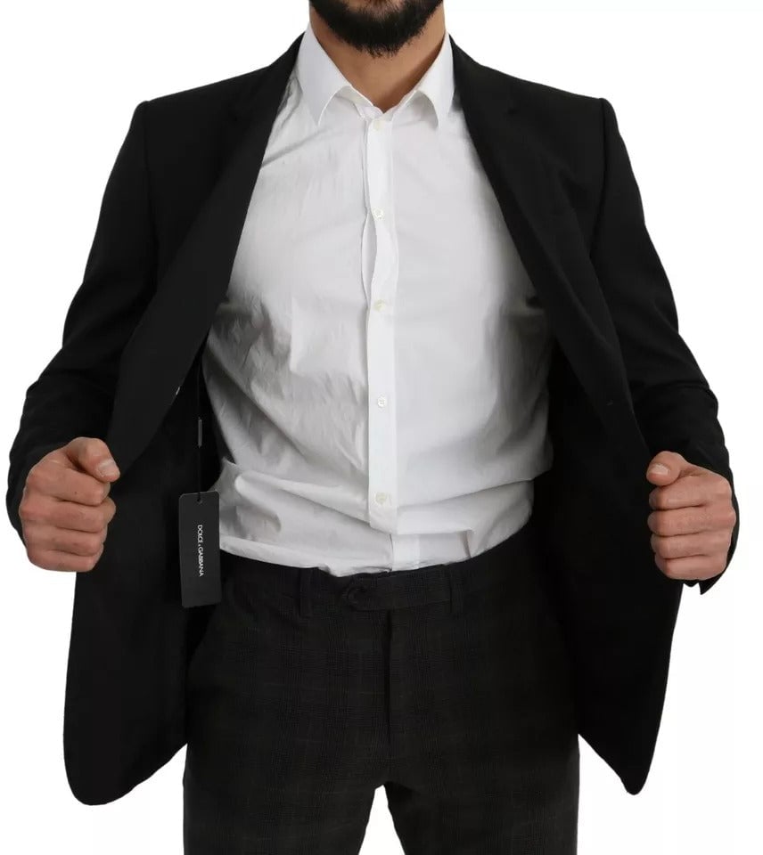 Dolce & Gabbana Black Wool Slim Fit Notch Jacket Blazer Zwart