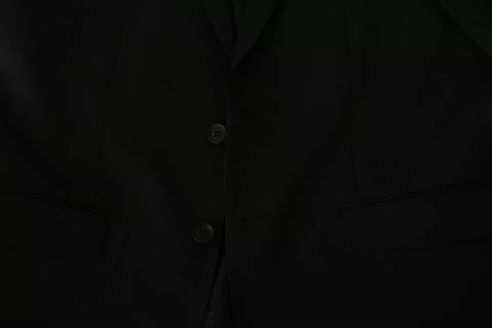 Dolce & Gabbana Black Wool Slim Fit Notch Jacket Blazer Zwart