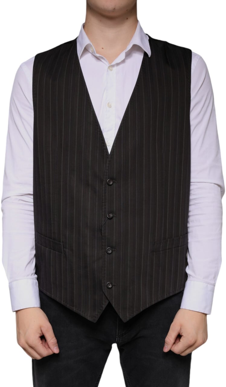 Dolce & Gabbana Black Cotton Waistcoat Dress Formal Vest Zwart