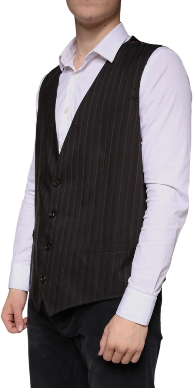 Dolce & Gabbana Black Cotton Waistcoat Dress Formal Vest Zwart