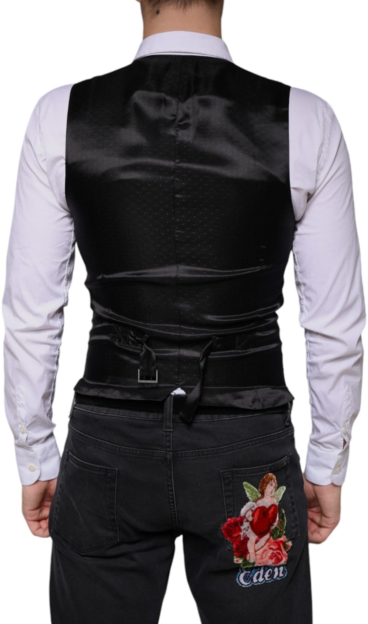 Dolce & Gabbana Black Wool Waistcoat Dress Formal Vest Zwart