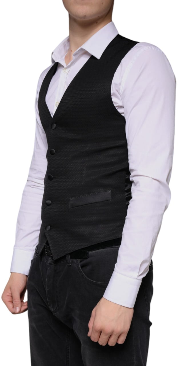 Dolce & Gabbana Black Wool Waistcoat Dress Formal Vest Zwart