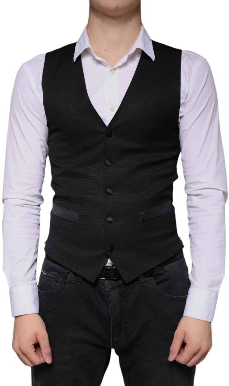 Dolce & Gabbana Black Wool Waistcoat Dress Formal Vest Zwart