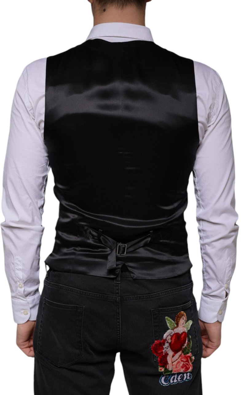 Dolce & Gabbana Black Wool Waistcoat Dress Formal Vest Zwart