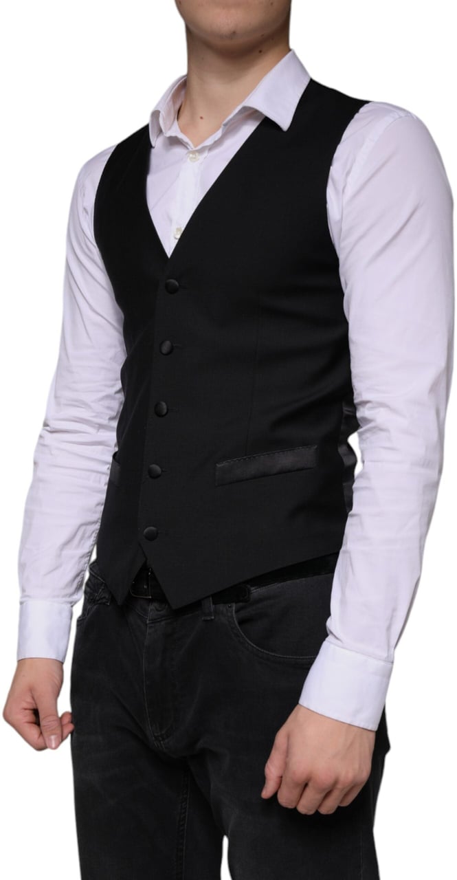 Dolce & Gabbana Black Wool Waistcoat Dress Formal Vest Zwart