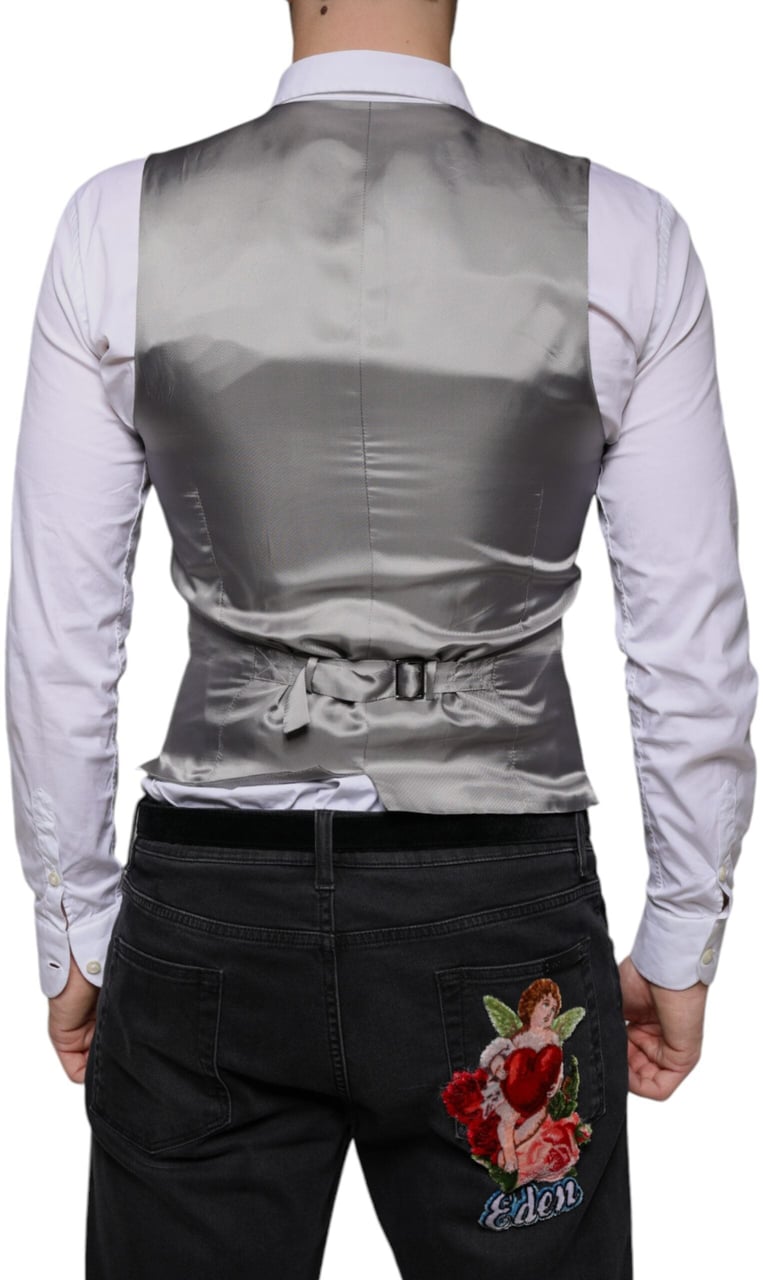 Dolce & Gabbana Light Gray Wool Formal Dress Waistcoat Vest Grijs