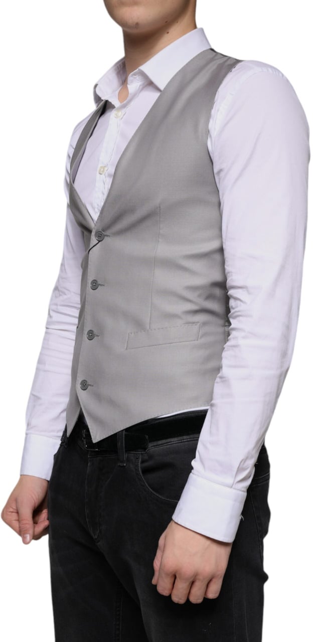 Dolce & Gabbana Light Gray Wool Formal Dress Waistcoat Vest Grijs