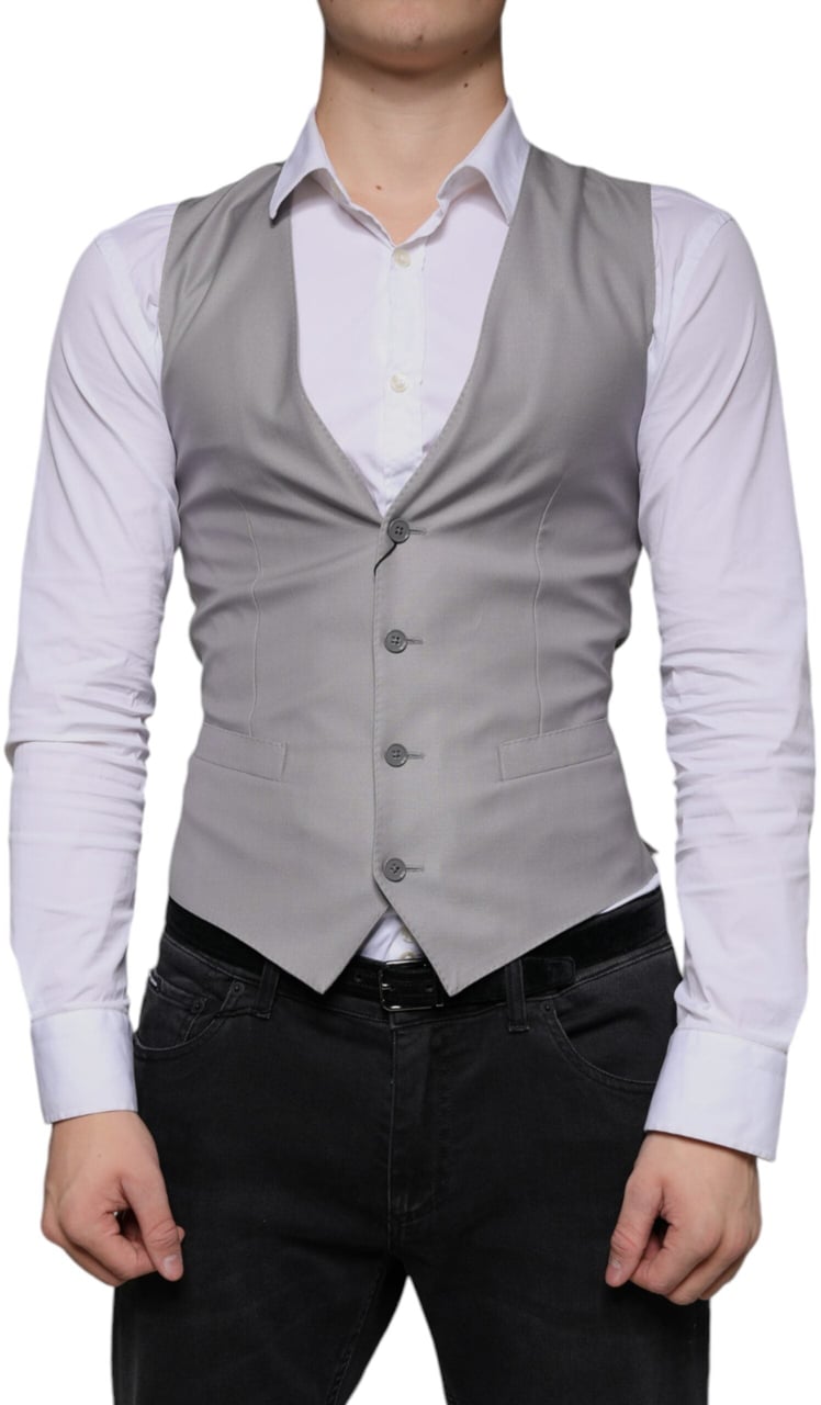 Dolce & Gabbana Light Gray Wool Formal Dress Waistcoat Vest Grijs
