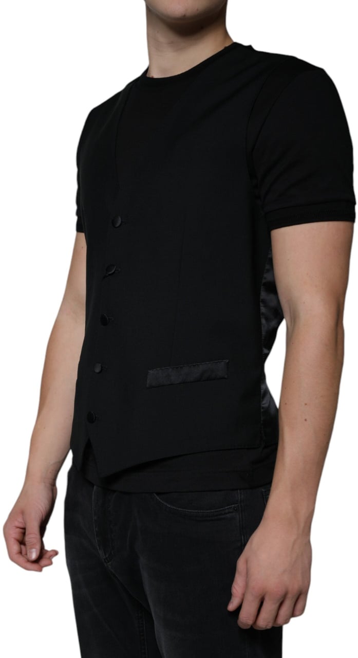Dolce & Gabbana Black Wool Formal Dress Men Waistcoat Vest Zwart