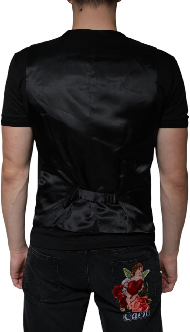 Dolce & Gabbana Black Wool Formal Dress Men Waistcoat Vest Zwart
