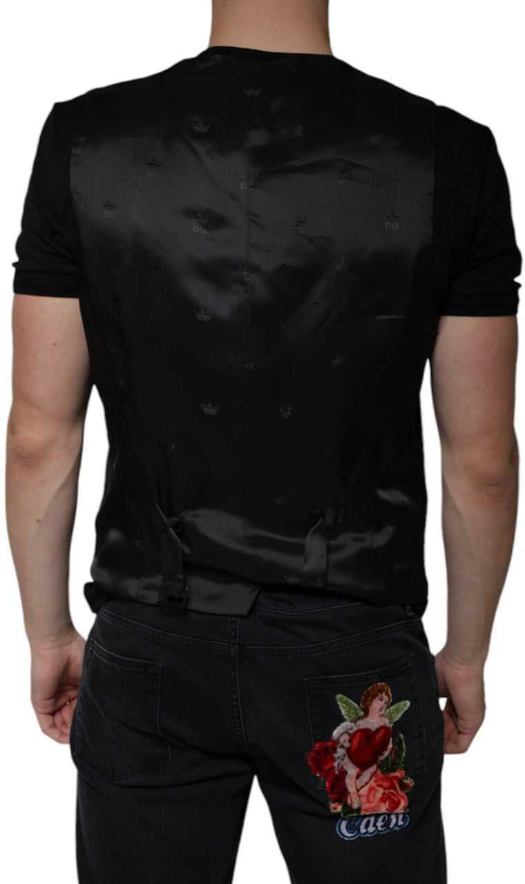 Dolce & Gabbana Black Wool Waistcoat Dress Formal Vest Zwart