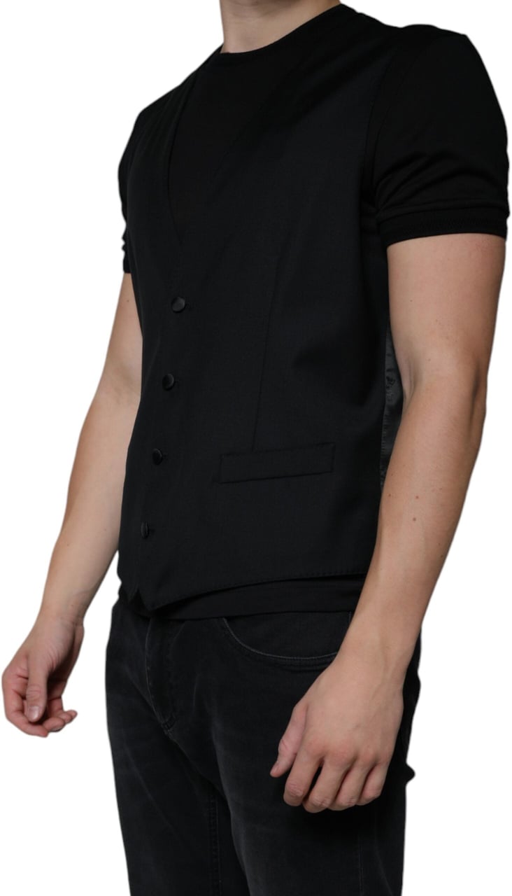 Dolce & Gabbana Black Wool Waistcoat Dress Formal Vest Zwart