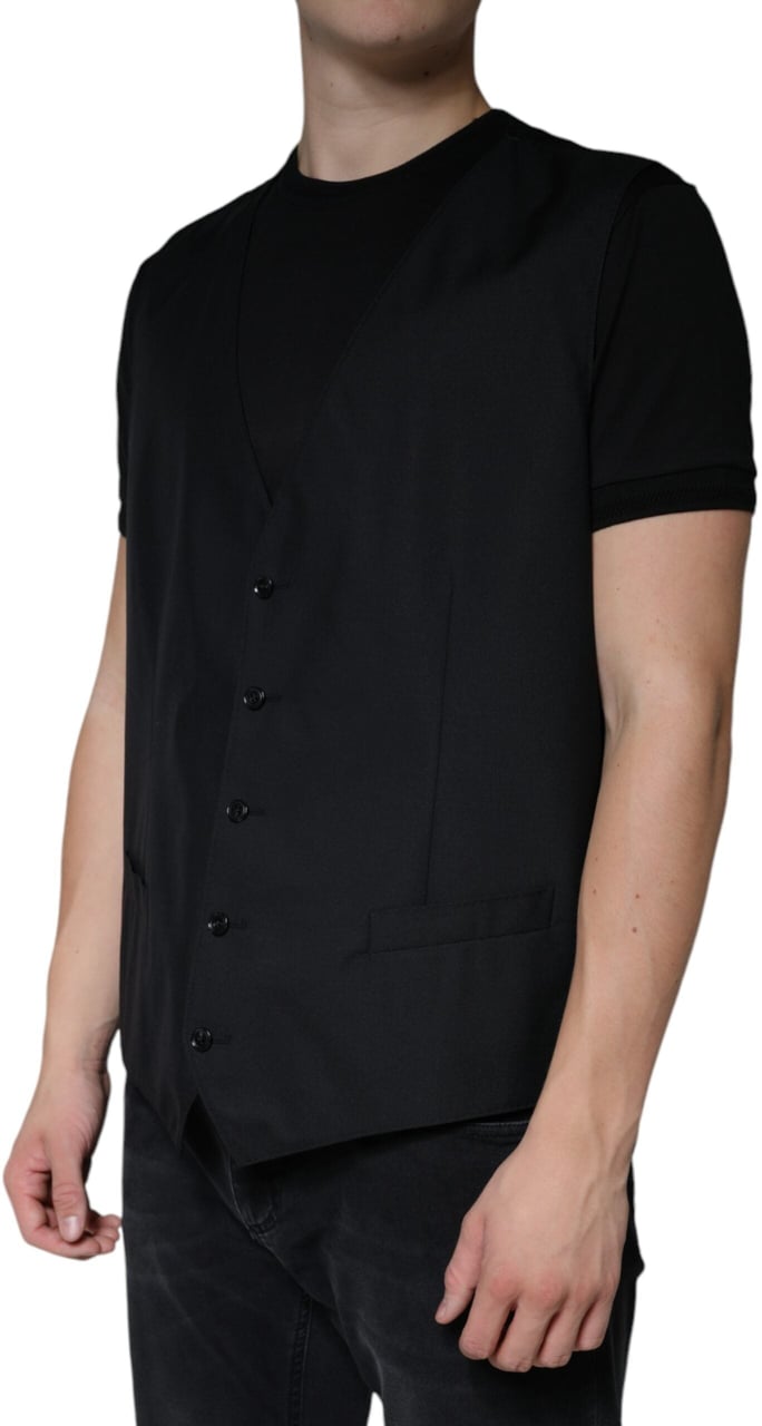 Dolce & Gabbana Black Wool Waistcoat Dress Formal Vest Zwart