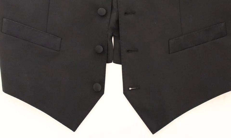 Dolce & Gabbana Black Wool Silk Dress Gilet Jacket Vest Zwart