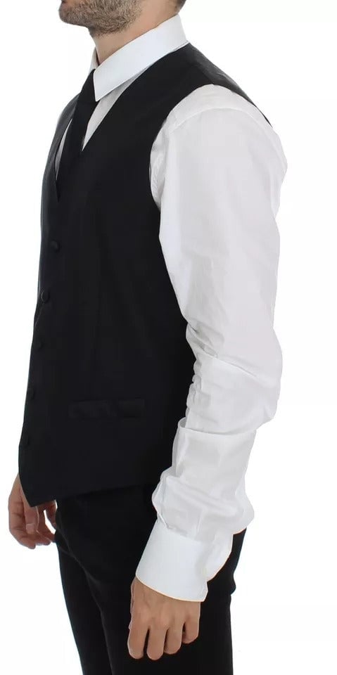 Dolce & Gabbana Black Wool Silk Dress Gilet Jacket Vest Zwart
