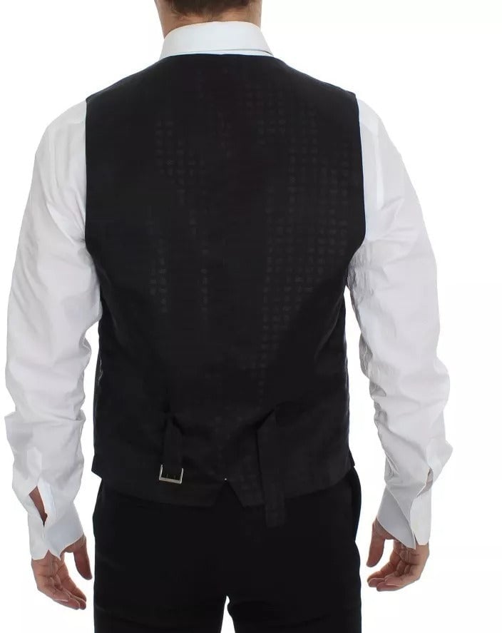 Dolce & Gabbana Black Wool Silk Dress Gilet Jacket Vest Zwart