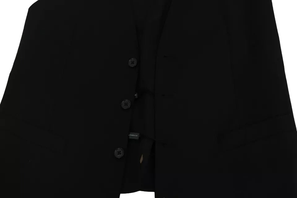 Dolce & Gabbana Black Wool Logo Waistcoat Vest Zwart