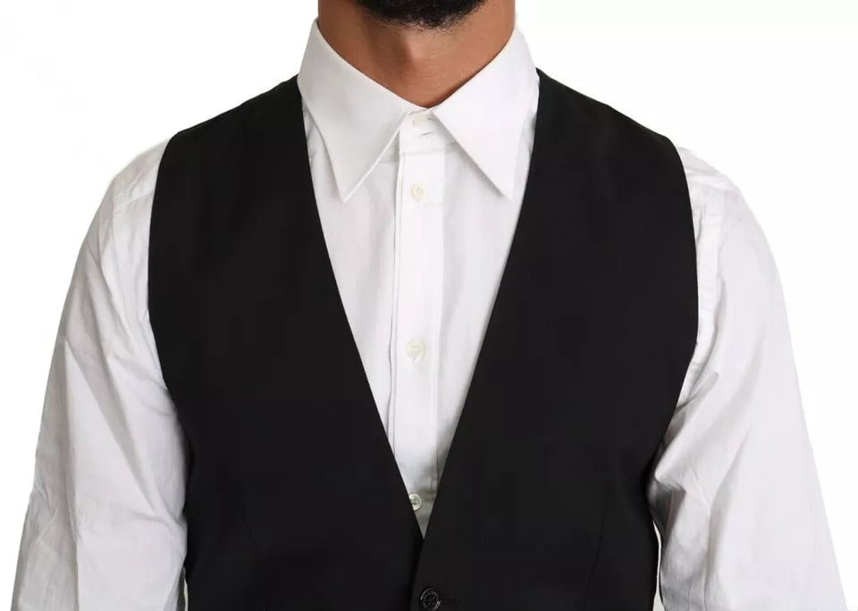 Dolce & Gabbana Black Wool Logo Waistcoat Vest Zwart