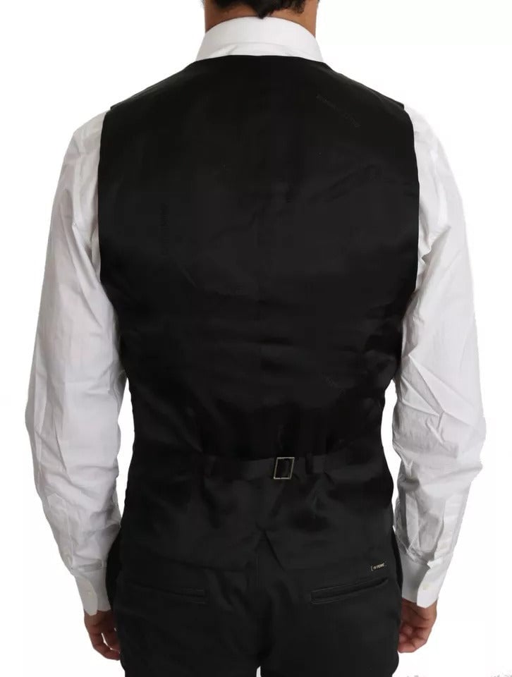 Dolce & Gabbana Black Wool Logo Waistcoat Vest Zwart