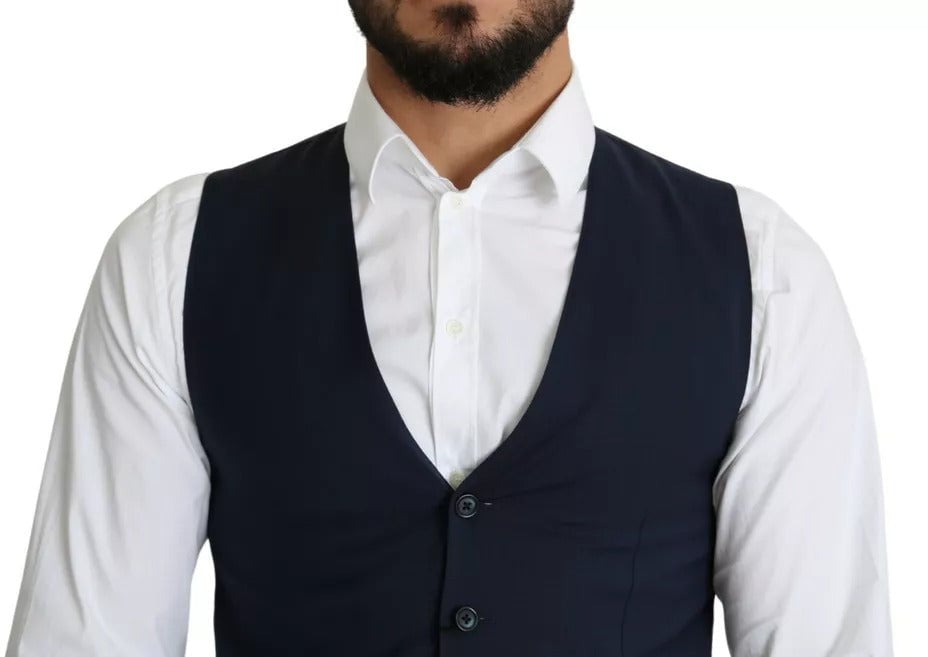 Dolce & Gabbana Navy Blue Men Formal Dress Waistcoat Vest Blauw