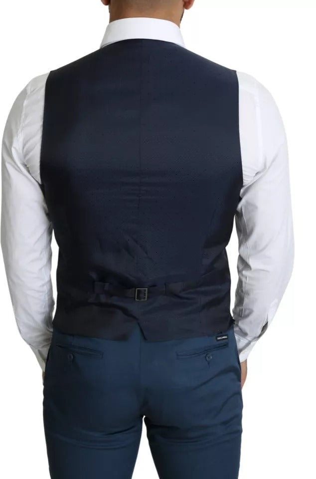 Dolce & Gabbana Navy Blue Men Formal Dress Waistcoat Vest Blauw