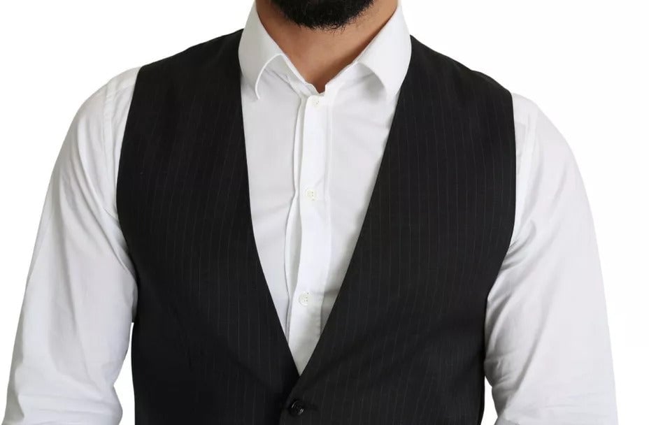 Dolce & Gabbana Black Men Formal STAFF Dress Waistcoat Vest Zwart