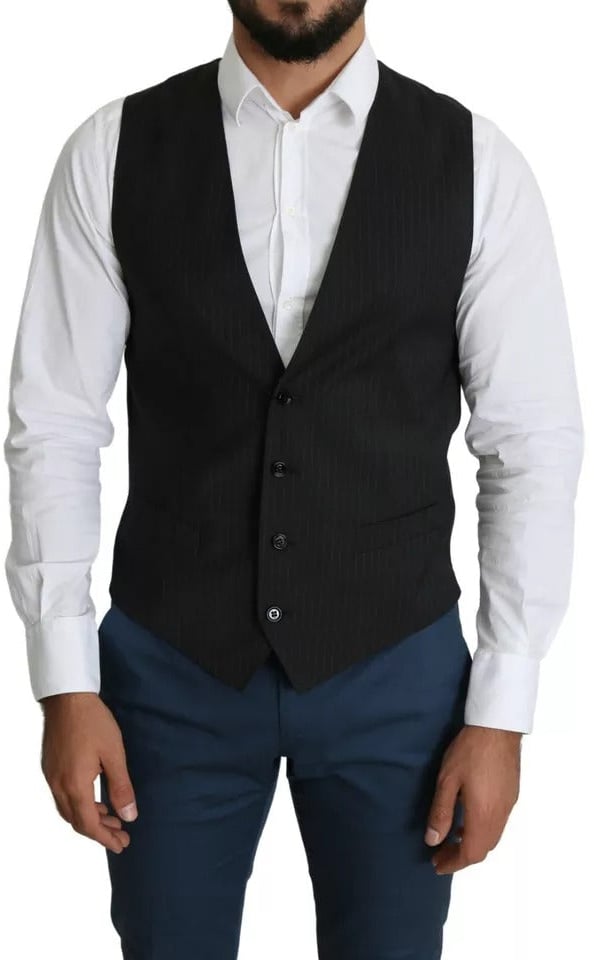 Dolce & Gabbana Black Men Formal STAFF Dress Waistcoat Vest Zwart