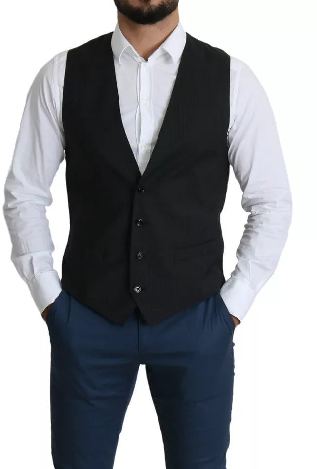 Dolce & Gabbana Black Men Formal STAFF Dress Waistcoat Vest Zwart