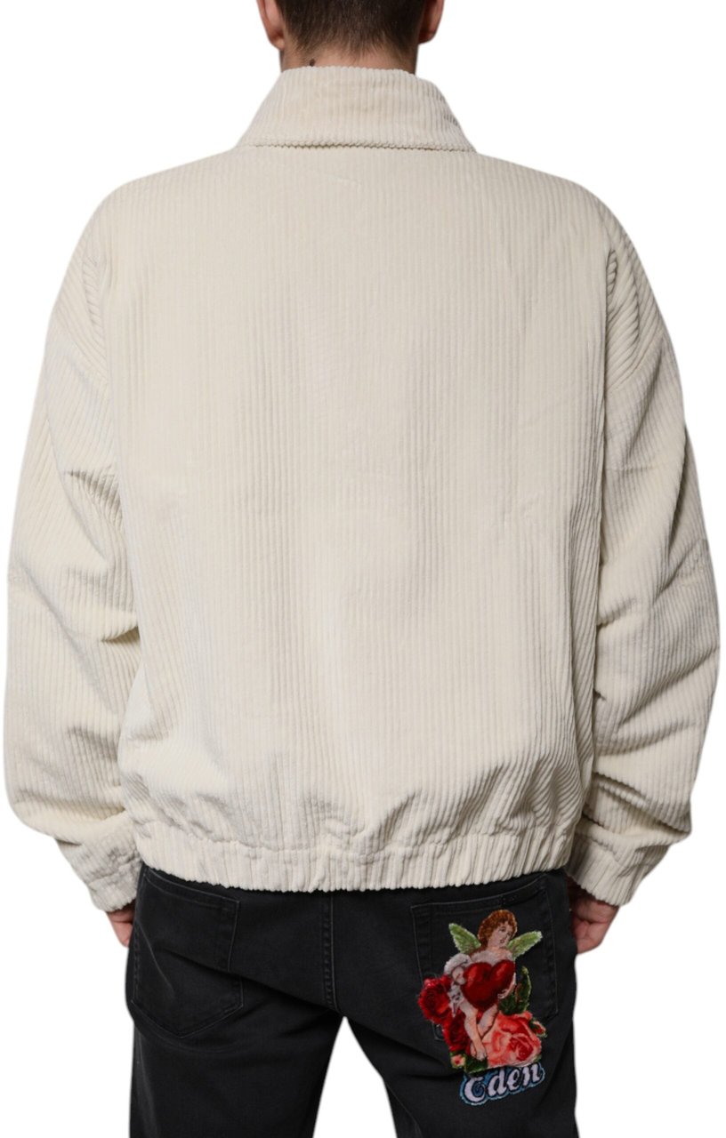Dolce & Gabbana Beige Logo Applique Cotton Corduroy Full Zip Jacket Beige