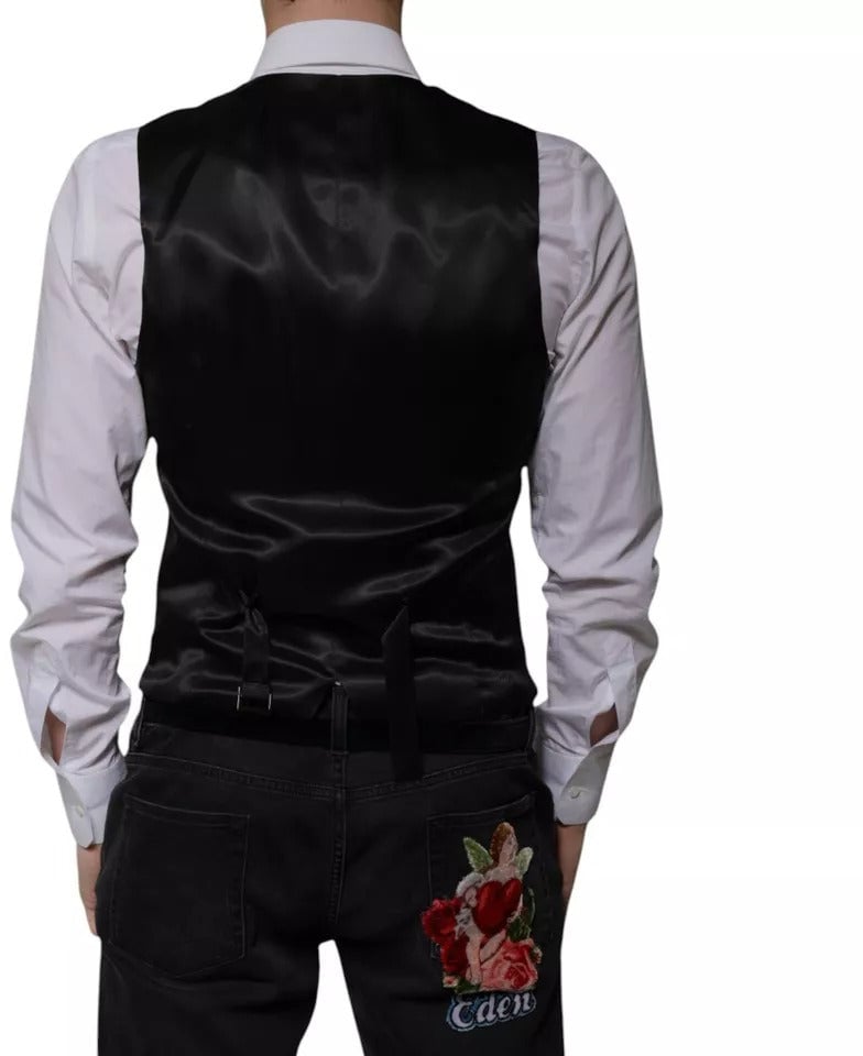 Dolce & Gabbana Black Wool Formal Dress Men Waistcoat Vest Zwart