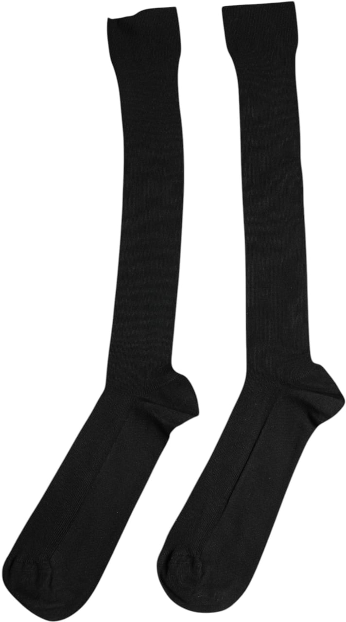 Dolce & Gabbana Black Viscose Logo Over The Calf Socks Zwart