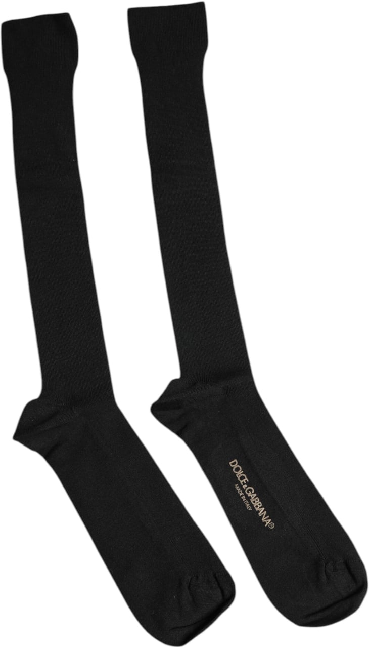 Dolce & Gabbana Black Viscose Logo Over The Calf Socks Zwart