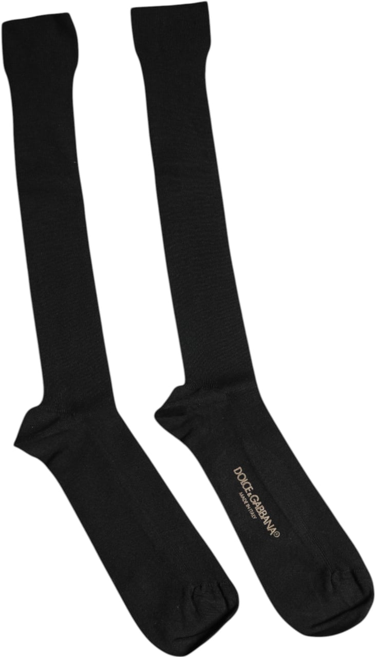 Dolce & Gabbana Black Viscose Logo Over The Calf Socks Zwart