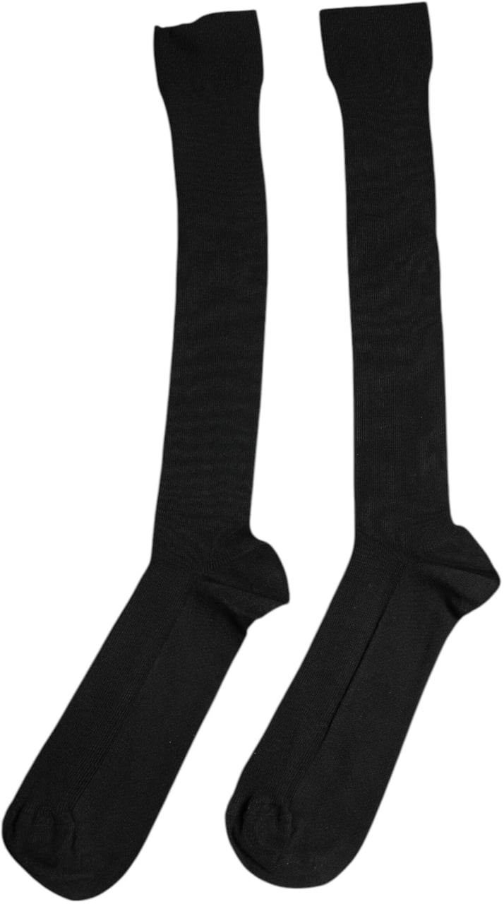 Dolce & Gabbana Black Viscose Logo Over The Calf Socks Zwart