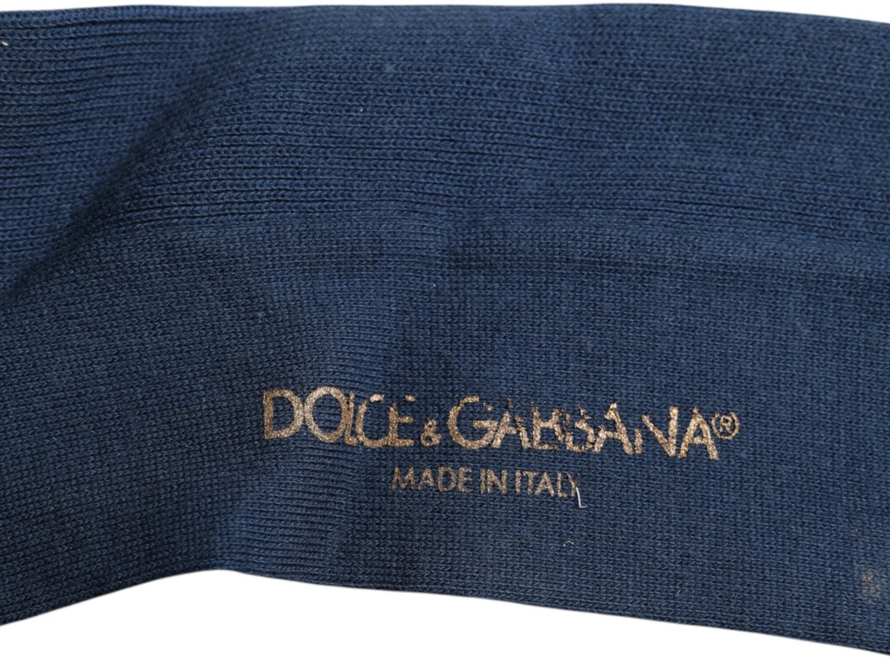 Dolce & Gabbana Blue Cotton DG Logo Over The Calf Socks Blauw