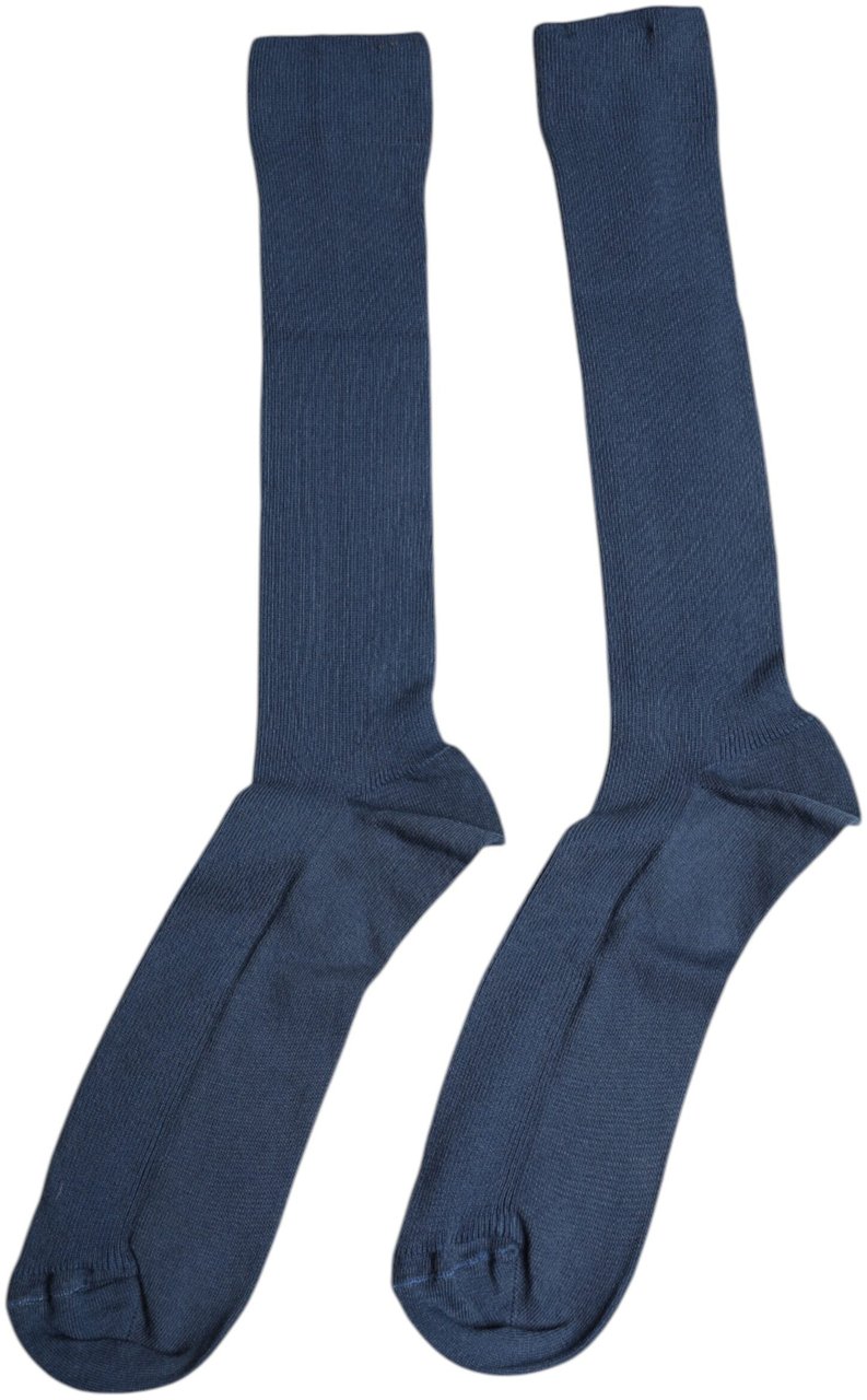 Dolce & Gabbana Blue Cotton DG Logo Over The Calf Socks Blauw