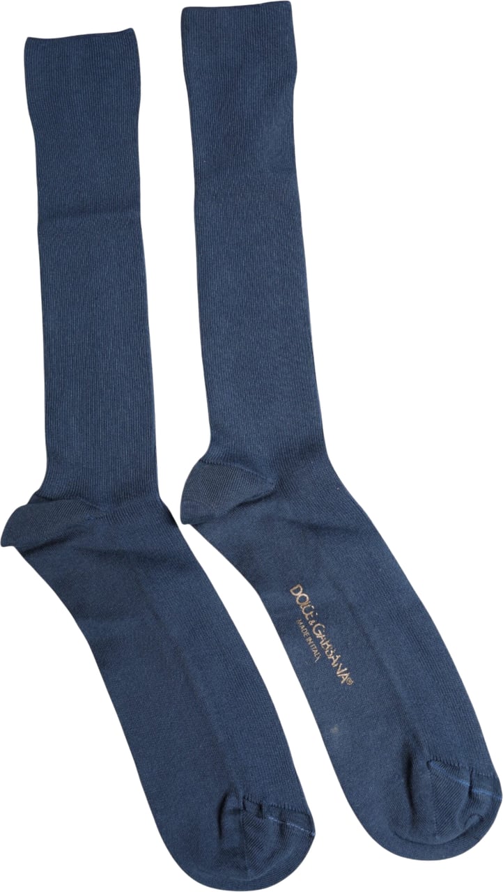Dolce & Gabbana Blue Cotton DG Logo Over The Calf Socks Blauw