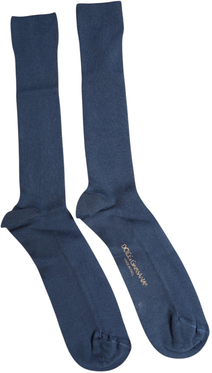 Dolce & Gabbana Blue Cotton DG Logo Over The Calf Socks Blauw